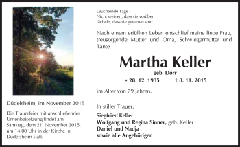 Traueranzeige von Martha Keller von  Kreisanzeiger