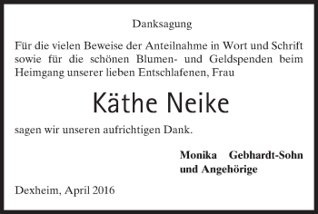 Traueranzeige von Käthe Neike von  Landskrone