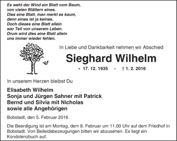 Traueranzeige von Sieghard Wilhelm von  Bürstädter Zeitung