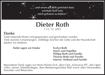 Traueranzeige von Dieter Roth von  Mainspitze Traueranzeige von Dieter Roth von  Mainspitze