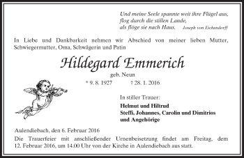 Traueranzeige von Hildegard Emmerich von  Kreisanzeiger