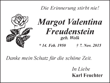Traueranzeige von Margot Valentina Freudenstein von  Bürstädter Zeitung