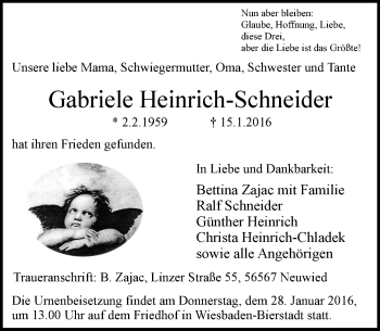 Traueranzeige von Gabriele Heinrich-Schneider von  Wiesbaden komplett