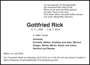 Traueranzeige von Gottfried Rick von Trauerportal Rhein Main Presse Traueranzeige von Gottfried Rick von Trauerportal Rhein Main Presse