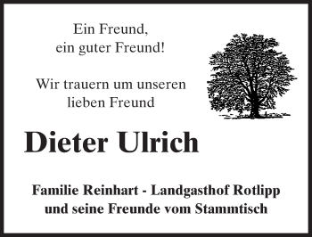 Traueranzeige von Dieter Ulrich von  Kreisanzeiger
