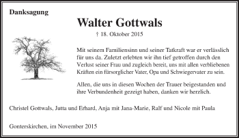 Traueranzeige von Walter Gottwals von  Gießener Anzeiger