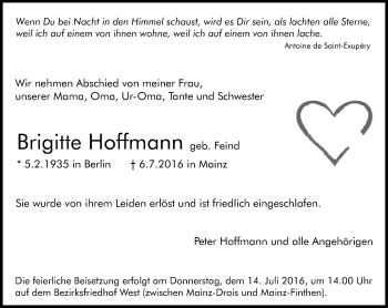 Traueranzeige von Brigitte Hoffmann von Trauerportal Rhein Main Presse Traueranzeige von Brigitte Hoffmann von Trauerportal Rhein Main Presse