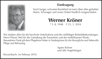 Traueranzeige von Werner Kröner von  Gießener Anzeiger