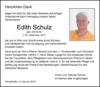 Traueranzeige von Edith Schulz von  Wiesbaden komplett