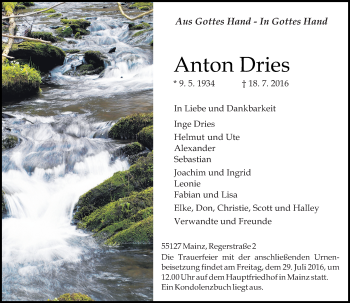 Traueranzeige von Anton Dries von Trauerportal Rhein Main Presse Traueranzeige von Anton Dries von Trauerportal Rhein Main Presse