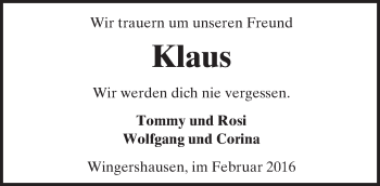 Traueranzeige von Klaus  von  Kreisanzeiger