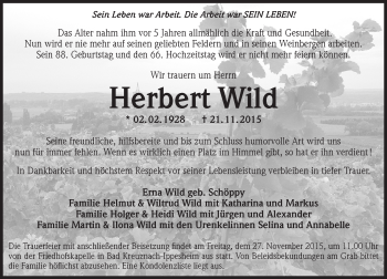 Traueranzeige von Herbert Wild von  Allg. Zeitung Bad Kreuznach