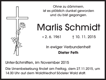 Traueranzeige von Marlis Schmidt von  Kreisanzeiger