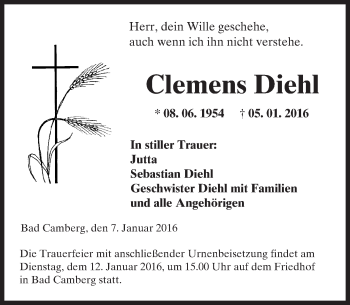 Traueranzeige von Clemens Diehl von  Camberger Anzeiger