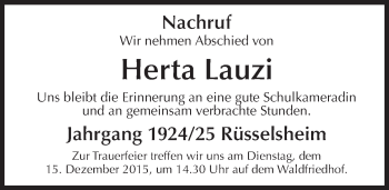 Traueranzeige von Herta Lauzi von  Mainspitze