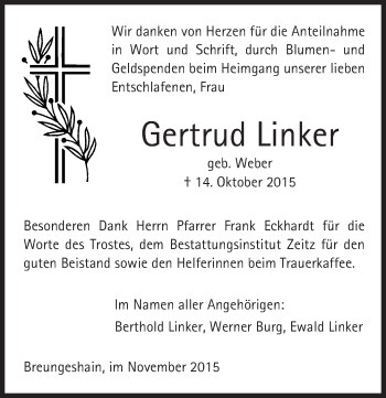Traueranzeige von Gertrud Linker von  Sonntags Anzeiger
