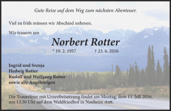 Traueranzeige von Norbert Rotter von Trauerportal Echo Online