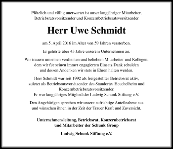 Traueranzeige von Uwe Schmidt von  Gießener Anzeiger