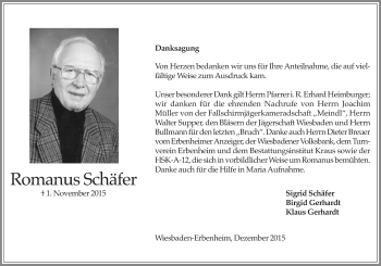 Traueranzeige von Romanus Schäfer von  Wiesbaden komplett