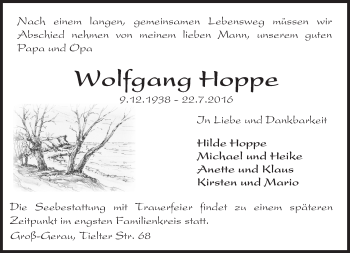 Traueranzeige von Wolfgang Hoppe von Trauerportal Echo Online
