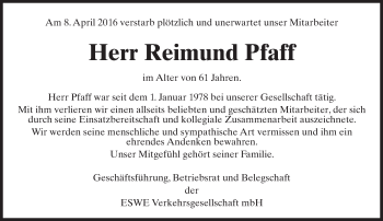 Traueranzeige von Reimund Pfaff von trauer.rmp.de