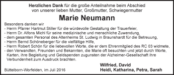 Traueranzeige von Marie Neumann von Trauerportal Echo Online