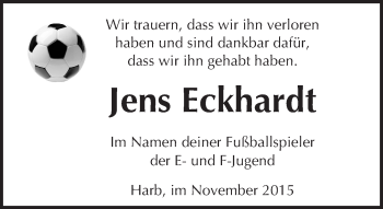 Traueranzeige von Jens Eckhardt von  Kreisanzeiger