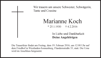 Traueranzeige von Marianne Koch von  Wiesbaden komplett