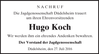 Traueranzeige von Hugo Koch von  Kreisanzeiger