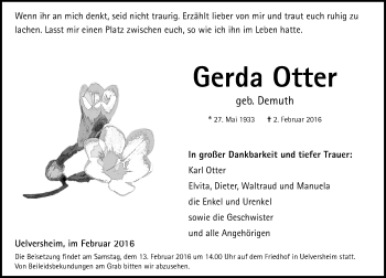 Traueranzeige von Gerda Otter von  Landskrone