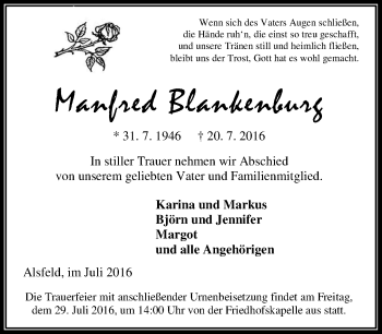 Traueranzeige von Manfred Blankenburg von VRM Trauer