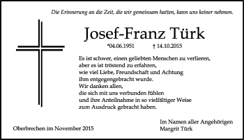Traueranzeige von Josef-Franz Türk von  Camberger Anzeiger