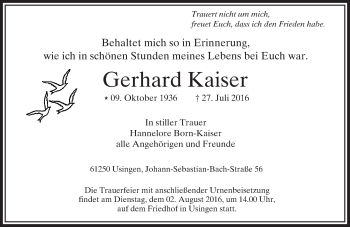 Traueranzeige von Gerhard Kaiser von  Usinger Anzeiger