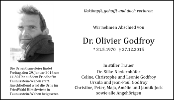 Traueranzeige von Olivier Godfroy von  Hofheimer Zeitung