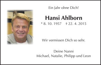 Traueranzeige von Hansi Ahlborn von  Gießener Anzeiger