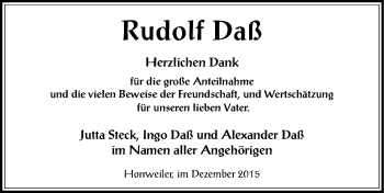 Traueranzeige von Rudolf Daß von  Allgemeine  Zeitung Ingelheim-Bingen