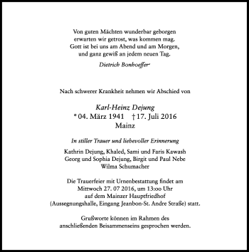 Traueranzeige von Karl-Heinz Dejung von Trauerportal Rhein Main Presse Traueranzeige von Karl-Heinz Dejung von Trauerportal Rhein Main Presse