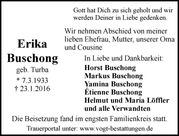 Traueranzeige von Erika Buschong von  Wiesbaden komplett