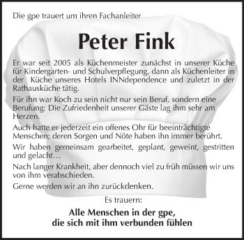 Traueranzeige von Peter Fink von Trauerportal Rhein Main Presse