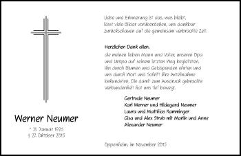 Traueranzeige von Werner Neumer von  Allgemeine Zeitung Alzey