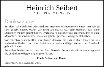Traueranzeige von Heinrich Seibert von  OK Oberhessen Kurier