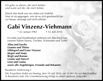 Traueranzeige von Gabi Vinzenz-Viehmann von Trauerportal Rhein Main Presse