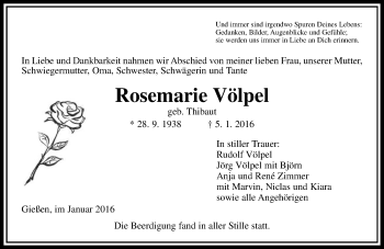 Traueranzeige von Rosemarie Völpel von  Gießener Anzeiger