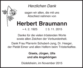 Traueranzeige von Herbert Braumann von  Sonntags Anzeiger
