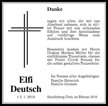 Traueranzeige von Elfi Deutsch von  Gießener Anzeiger