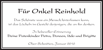 Traueranzeige von Reinhold  von  Sonntags Anzeiger