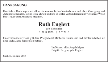 Traueranzeige von Ruth Englert von  Gießener Anzeiger