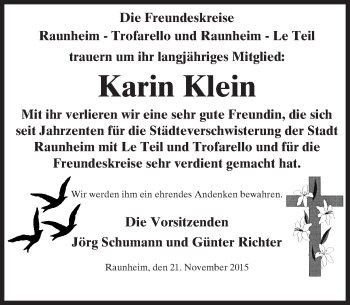 Traueranzeige von Karin Klein von  Mainspitze