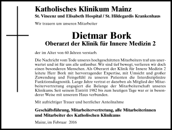 Traueranzeige von Dietmar Bork von trauer.rmp.de