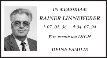 Traueranzeige von Rainer Linneweber von  Allgemeine Zeitung Mainz